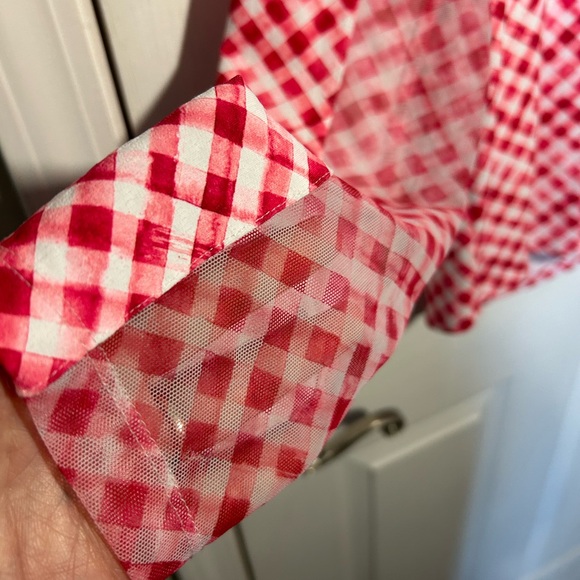 IBKUL Women's Large Gingham Check Print Long Sleeve Mock Neck Red White 1/4 Zip - Picture 3 of 10